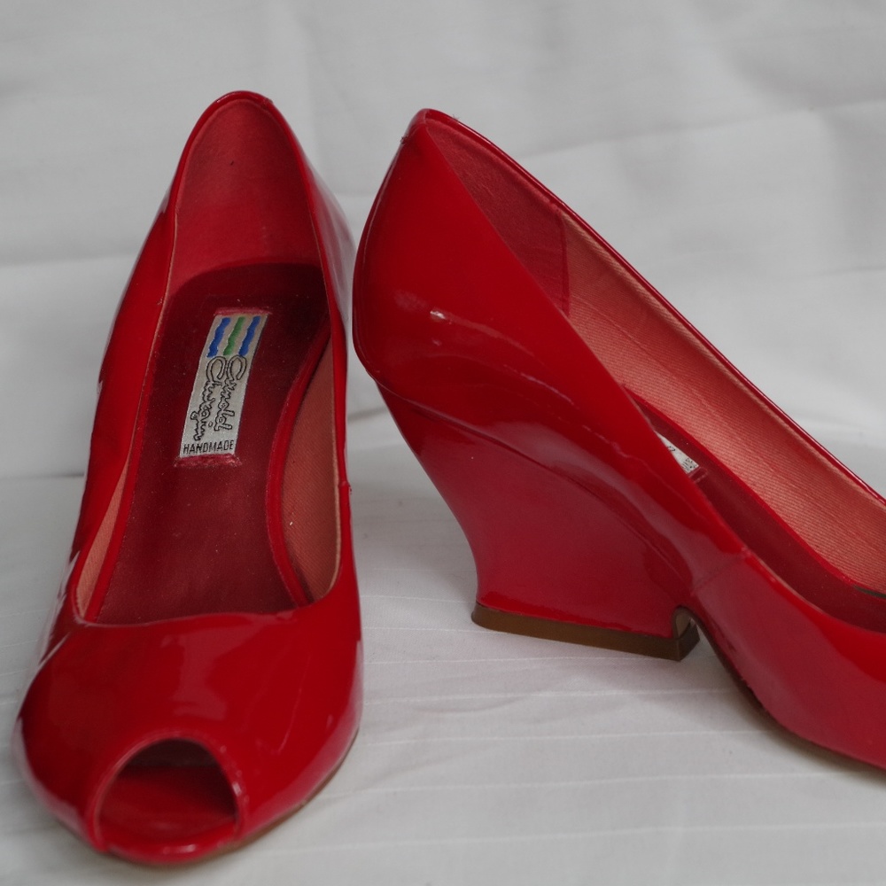 Arnold Churgin Red Patent Leather Peep Toe Wedges- Sz. 36 - Picture 3 of 9